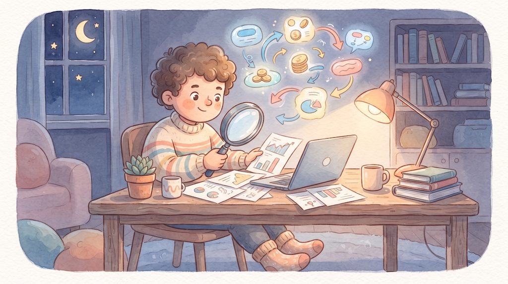 給料から税金が引かれる仕組みを調べている会社員のイラスト