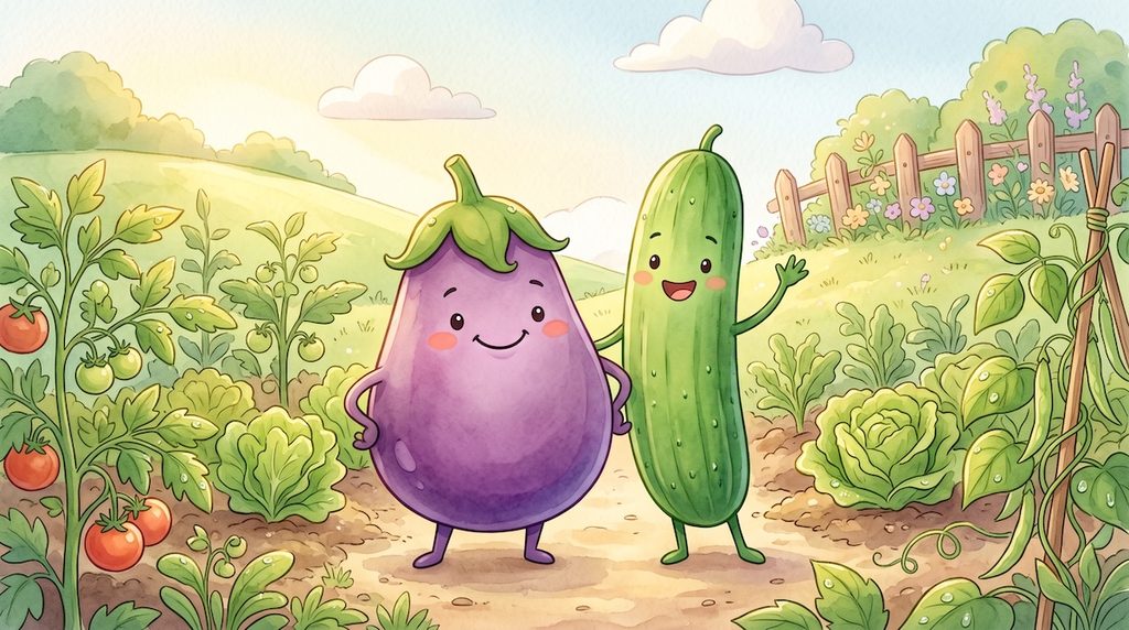 ナスビとキュウリのイラスト